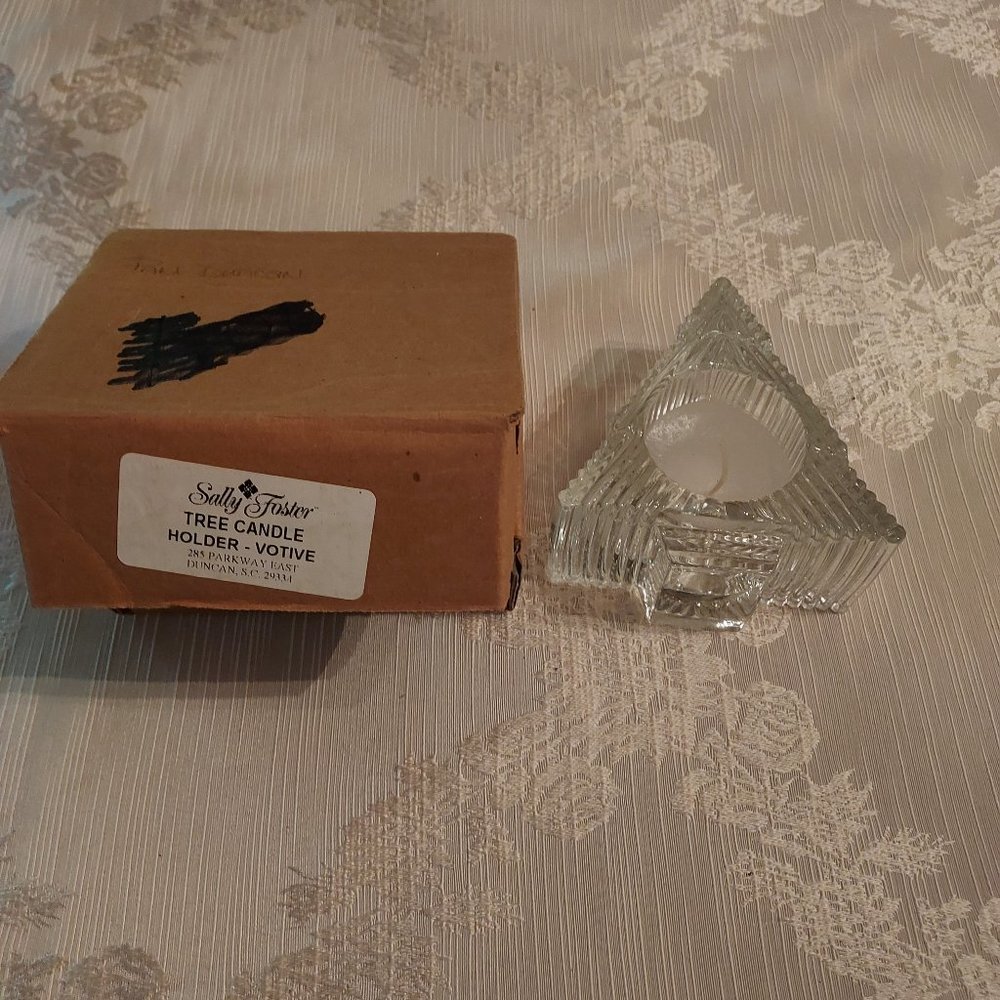 Vintage Sally Foster Glass Christmas Tree Shaped Votive Candle Holder